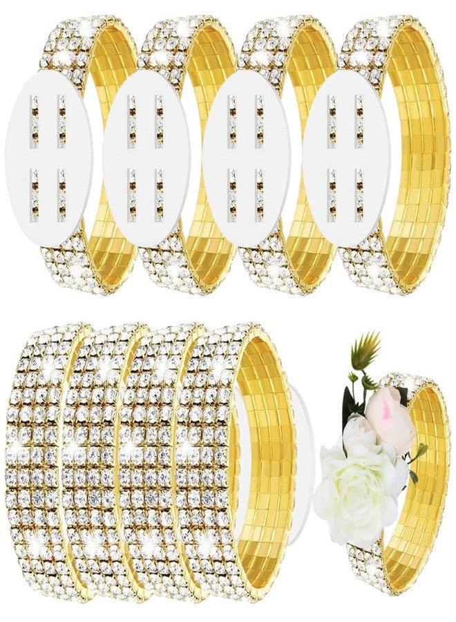 ZUYYON 8 Pack Corsage Bracelet Wrist Corsage Rhinestone Elastic Wrist Corsage Rhinestone Bracelet DIY Wrist Corsages Accessories for Wedding Prom Bridal Shower(Gold) - Image 1